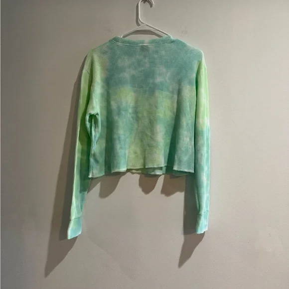 Wild Fable Tie Dye Cropped Thermal Long Sleeve Top XS Blue Green - Picture 4 of 5